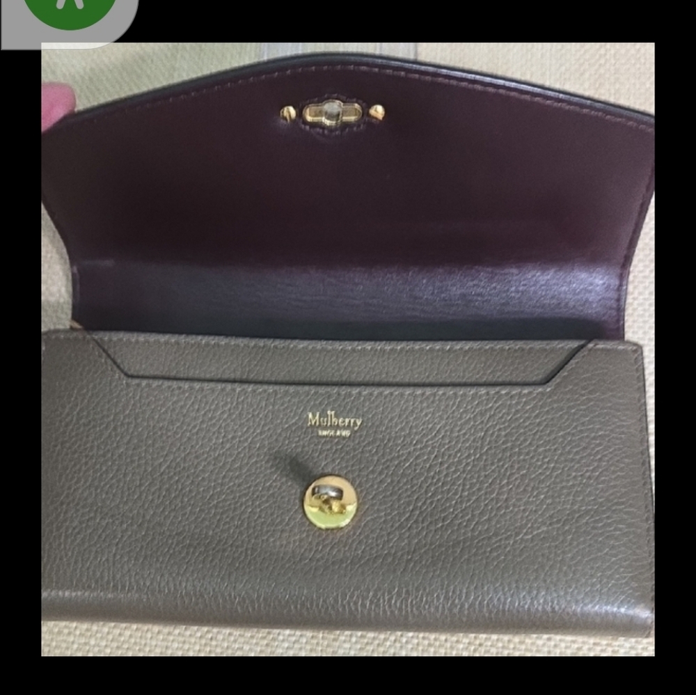 Mulberry Leather Wallet with Burgundy Interior and Gold Postman Hardware